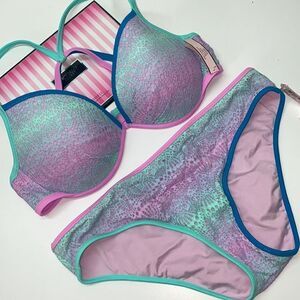 🔥🏖VICTORIA SECRET  swimsuit top 34DD push-up  //bottom Small New#7